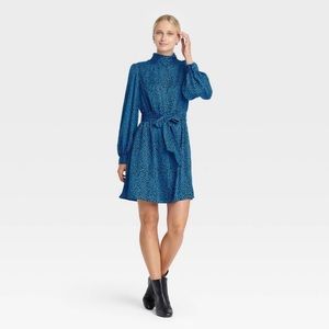 Who What Wear Women’s Long Sleeve Blue A Line Dress